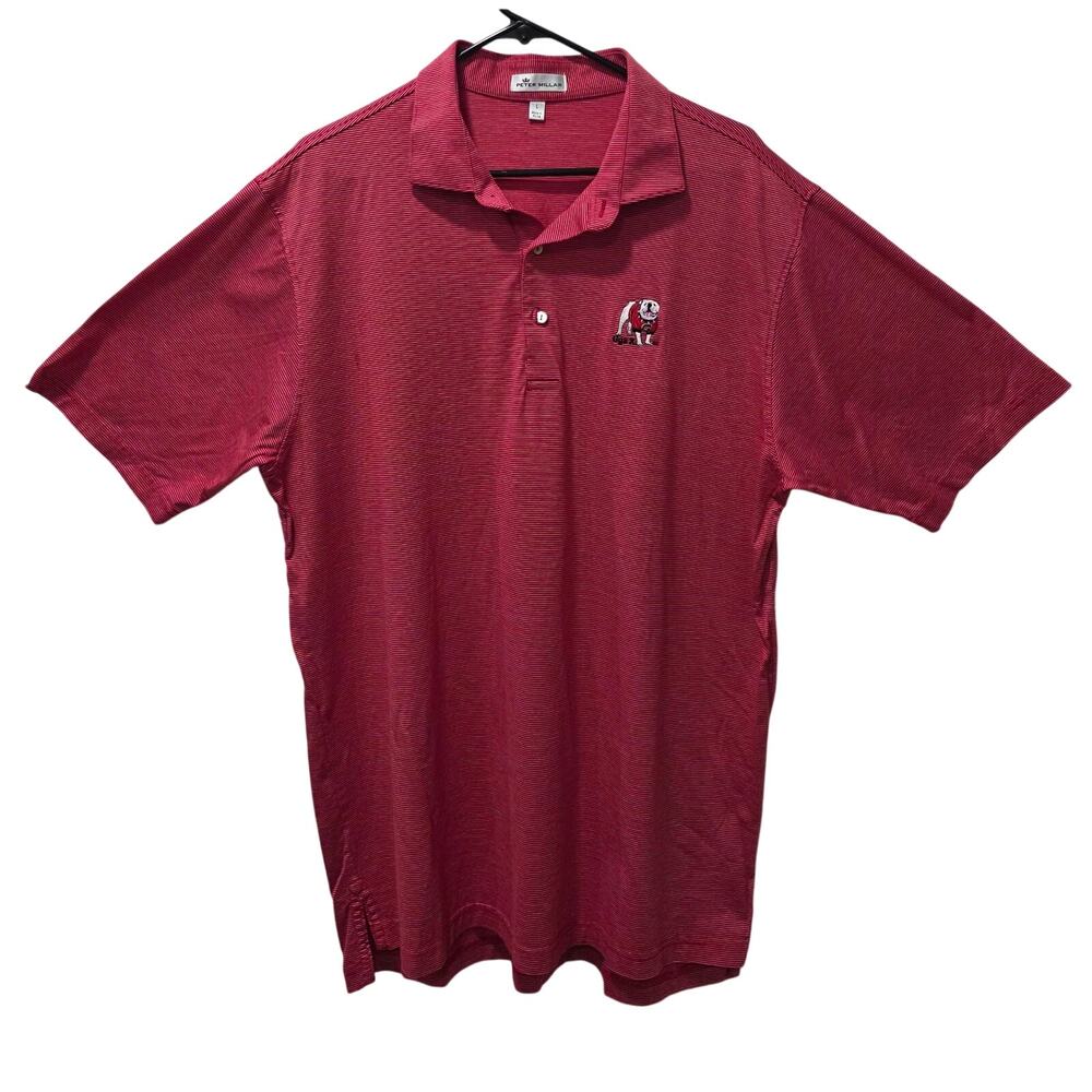 Peter Millar Georgia Bulldogs UGA Golf Polo Shirt Red White Stripped size Large